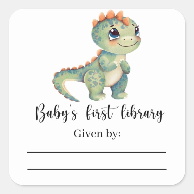 Dinosaur - Baby Shower bookplate, books for baby Square Sticker (Front)