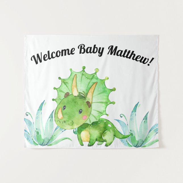 Dinosaur Baby Shower Boy Backdrop (Front (Horizontal))