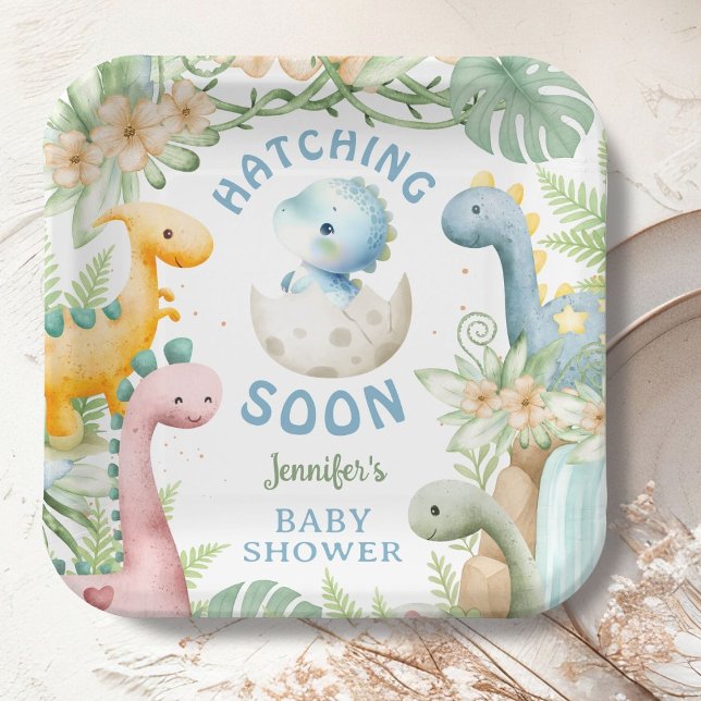 Dinosaur Baby Shower Boy Blue Dino Paper Plates (Creator Uploaded)