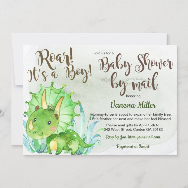 Dinosaur Baby Shower by Mail Invitation (Front)