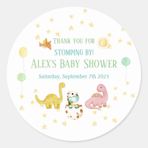 Dinosaur Baby Shower Classic Round Sticker