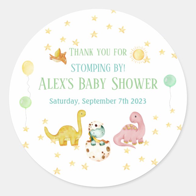 Dinosaur Baby Shower Classic Round Sticker (Front)