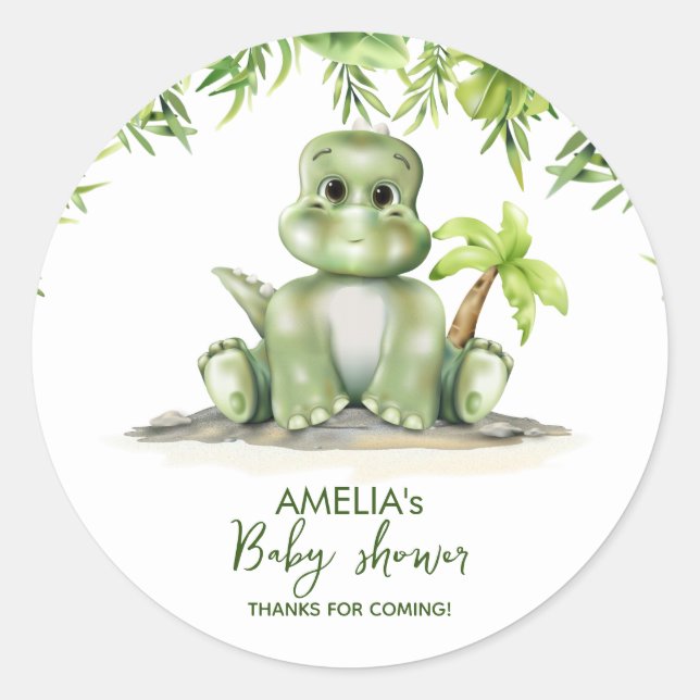 Dinosaur Baby Shower Classic Round Sticker (Front)