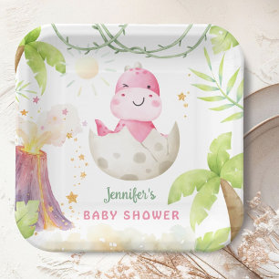 Dinosaur Baby Shower Cute Dino Girl  Paper Plates