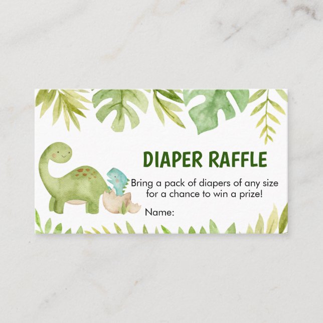 Dinosaur Baby Shower Diaper Raffle Business Card (Front)