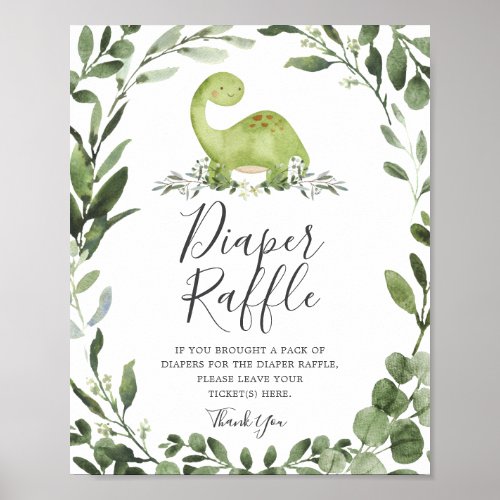 Dinosaur Baby Shower Diaper Raffle Sign