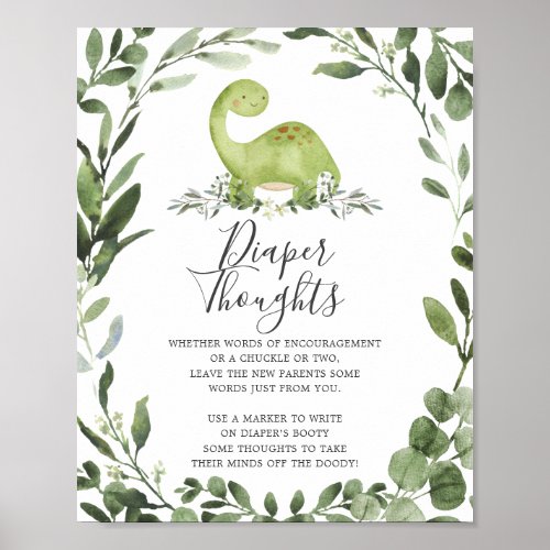 Dinosaur Baby Shower Diaper Thoughts Sign