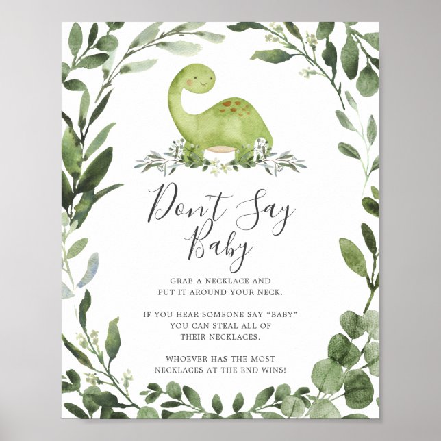 Dinosaur Baby Shower Don't Say Baby Sign (Front)