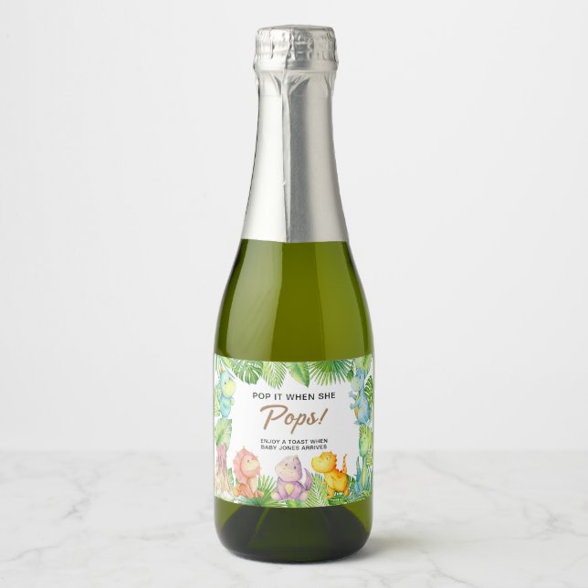 Dinosaur Baby Shower Favor Sparkling Wine Label (Front)