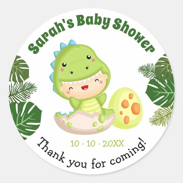 Dinosaur Baby Shower Favor Stickers (Front)