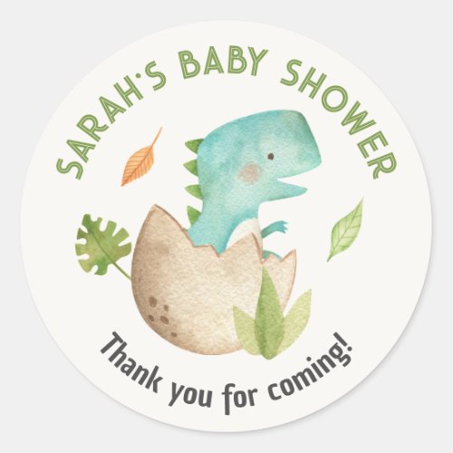 Dinosaur Baby Shower Favor Stickers Watercolor