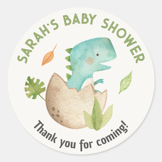 Dinosaur Baby Shower Favor Stickers Watercolor (Front)