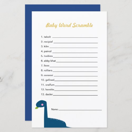 Dinosaur Baby shower Game Word Scramble