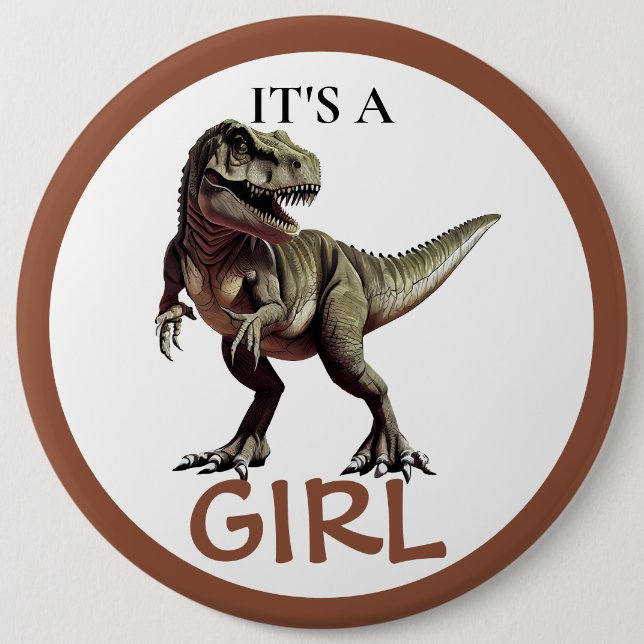Dinosaur Baby Shower Girl Button (Front)