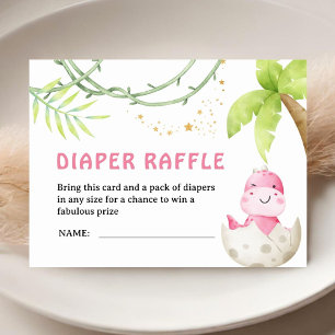 Dinosaur Baby Shower Girl Diaper Raffle Enclosure Card