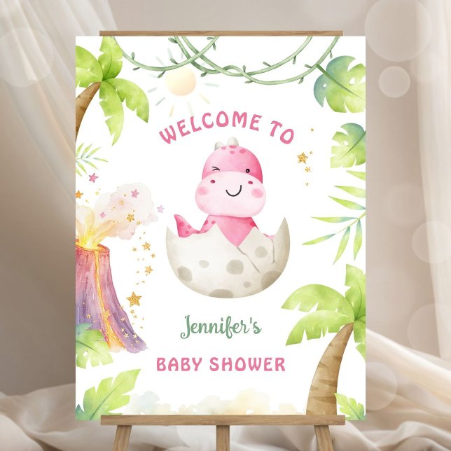 Dinosaur Baby Shower Girl Dino Welcome Sign (Creator Uploaded)