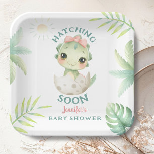 Dinosaur Baby Shower Girl Paper Plates