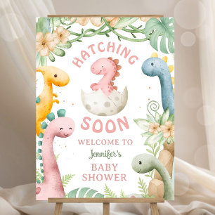 Dinosaur Baby Shower Girl Pink Dino Welcome Sign