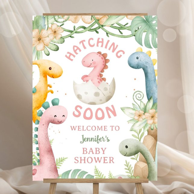 Dinosaur Baby Shower Girl Pink Dino Welcome Sign (Creator Uploaded)
