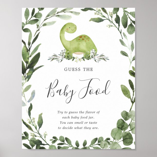 Dinosaur Baby Shower Guess The Baby Food Sign (Front)