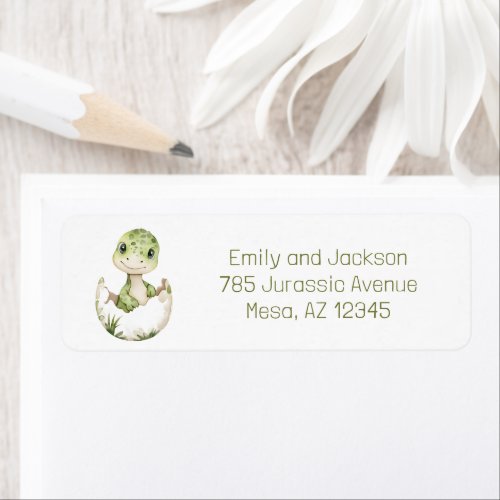 Dinosaur Baby Shower Hatching Soon Return Address Label by Pretty Girly Designs