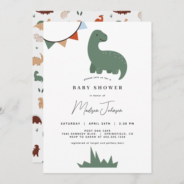Dinosaur Baby Shower Invitation (Front/Back)
