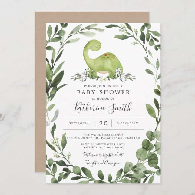 Dinosaur Baby Shower Invitation (Front/Back)