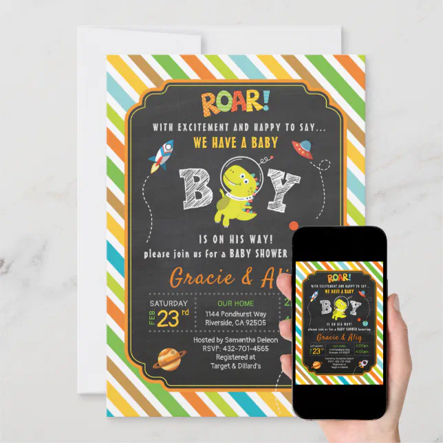 Dinosaur baby shower invitation BOY Zazzle