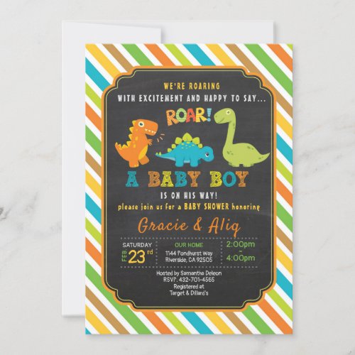 Dinosaur baby shower invitation BOY