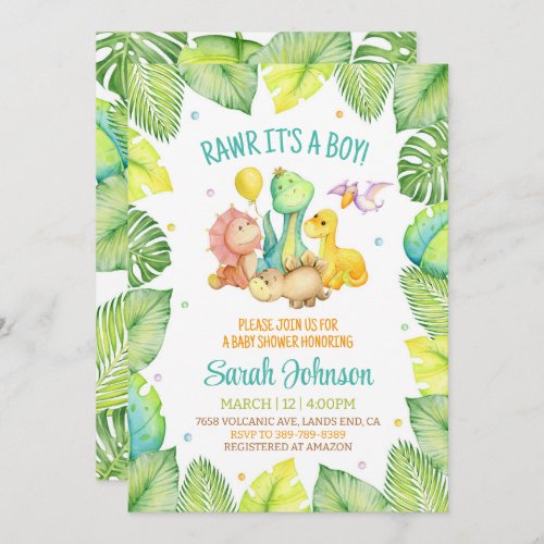 Dinosaur Baby Shower Invitation Boy