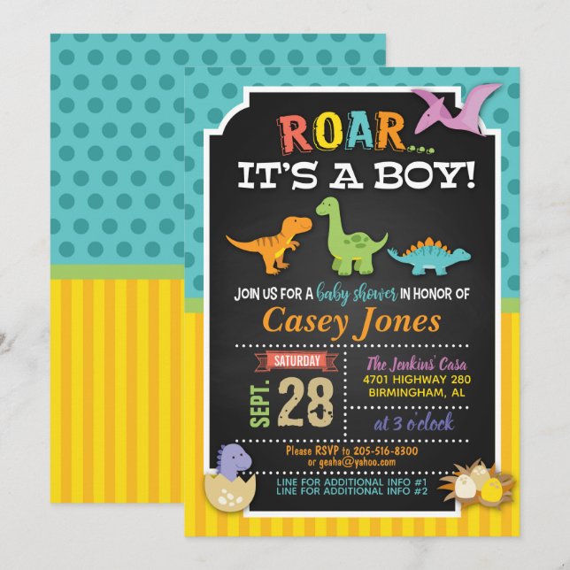 Dinosaur Baby Shower Invitation - Boy (Front/Back)