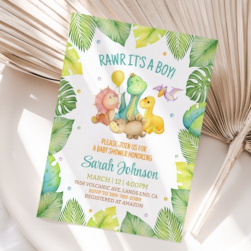 Dinosaur Baby Shower Invitation Boy