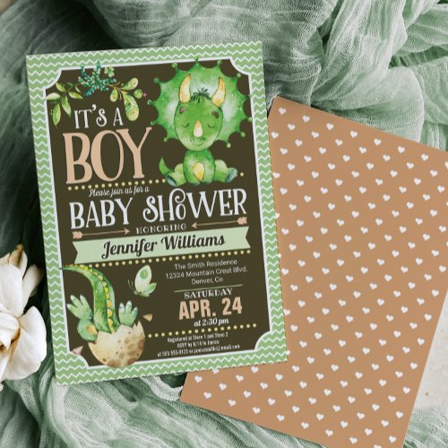 Dinosaur Baby Shower Invitation Boy Green