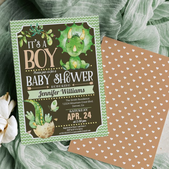 Dinosaur Baby Shower Invitation Boy, Green (Creator Uploaded)