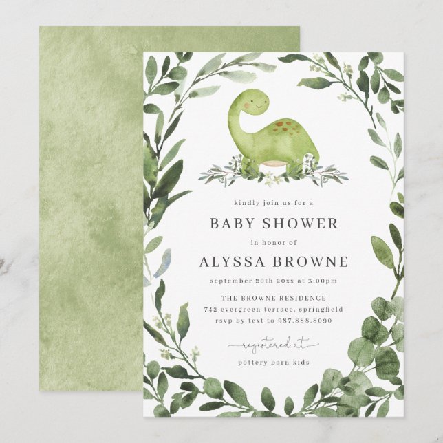Dinosaur Baby Shower Invitation | Cute Dino Theme (Front/Back)