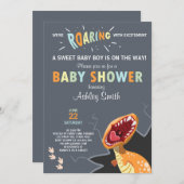 Dinosaur Baby shower invitation Dino Baby boy Blue (Front/Back)