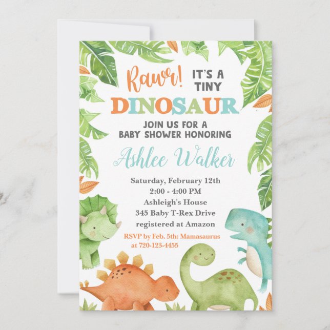 Dinosaur Baby Shower Invitation Dino Baby Invite (Front)