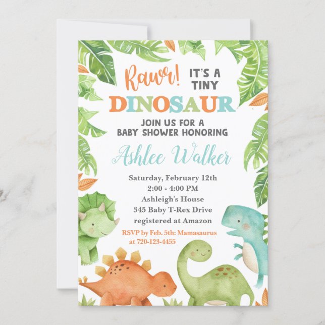 Dinosaur Baby Shower Invitation Dino Baby Invite (Front)