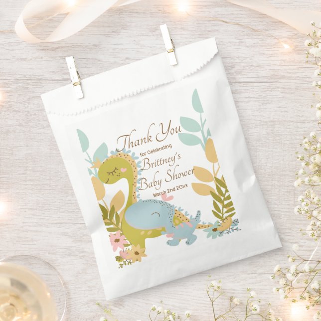 Dinosaur Baby Shower Invitation, Gender Neutral Favor Bag (Clipped)