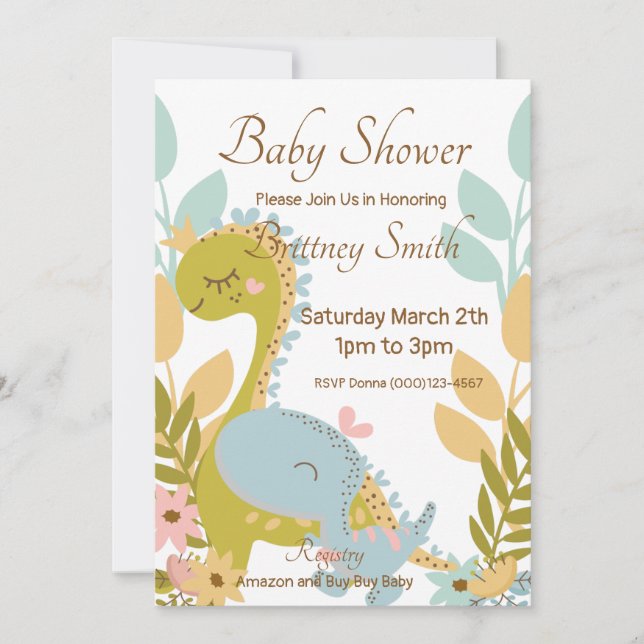 Dinosaur Baby Shower Invitation, Gender Neutral,  Holiday Card (Front)