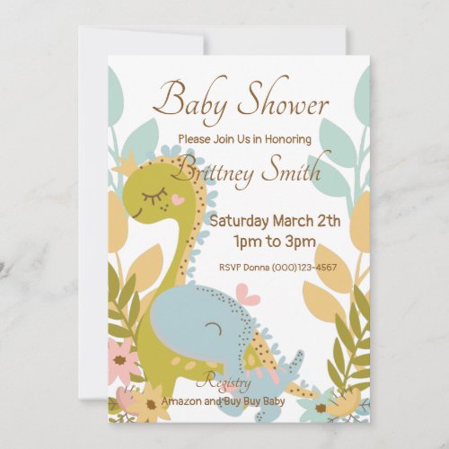Dinosaur Baby Shower Invitation Gender Neutral   Invitation