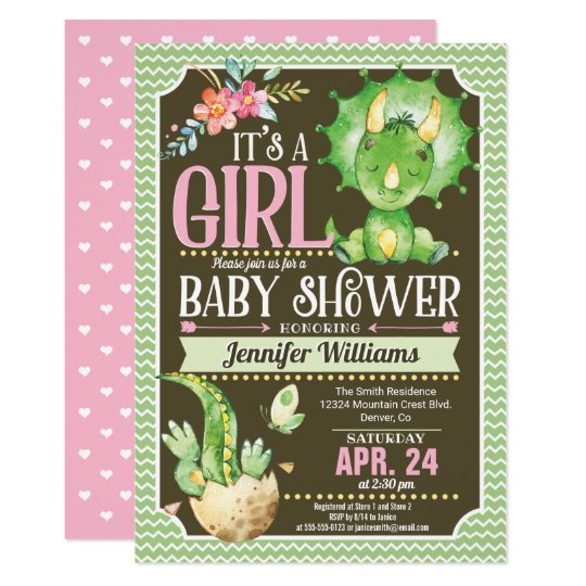 Dinosaur Baby Shower Invitation Green Pink Zazzle