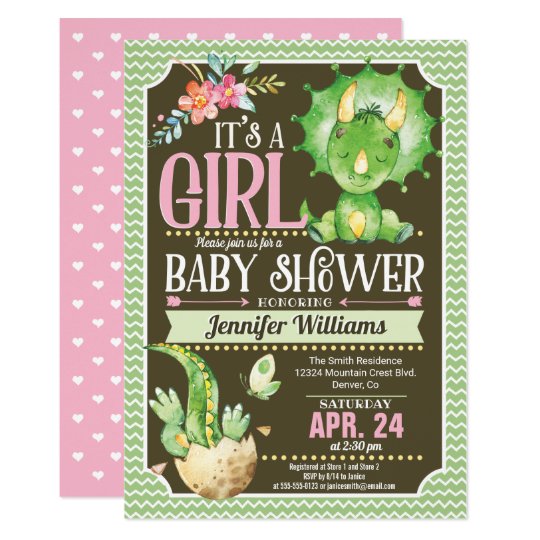 Dinosaur Baby Shower Invitation Girl Green Pink Zazzle Com