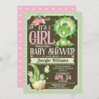 Dinosaur Baby Shower Invitation Girl, Green & Pink