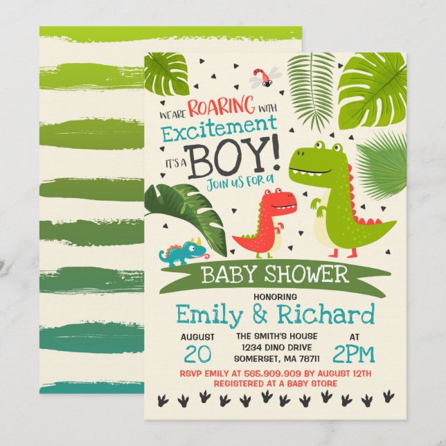 Dinosaur Baby Shower Invitation T-Rex Baby Shower (Front/Back)