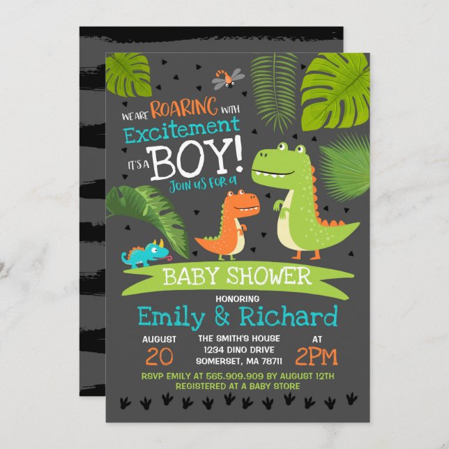 Dinosaur Baby Shower Invitation T-Rex Baby Shower (Front/Back)