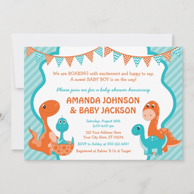 Dinosaur Baby Shower Invitation with Envelopes (Front)