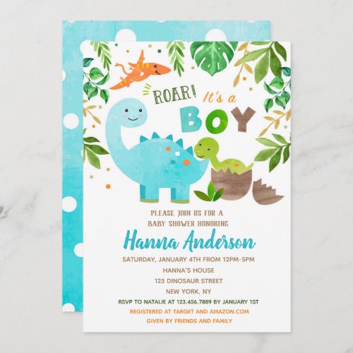 Dinosaur Baby Shower Invitations Baby Boy Dino 