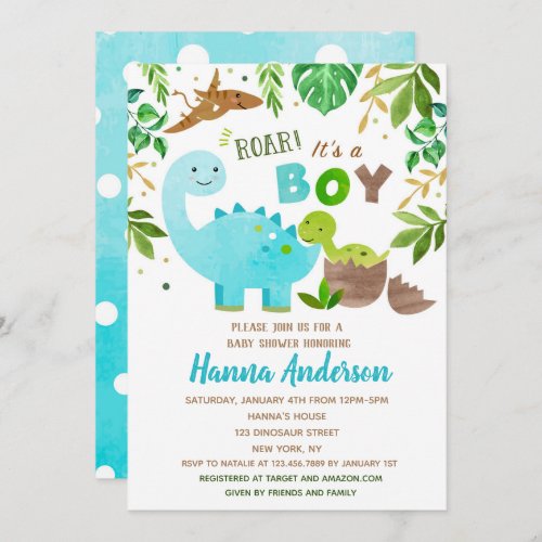 Dinosaur Baby Shower Invitations Baby Boy Dino 