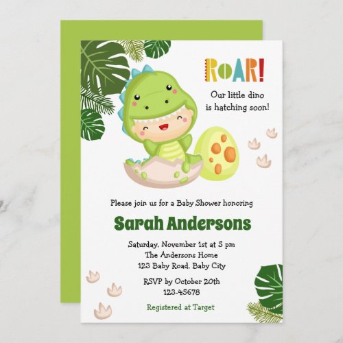 Dinosaur Baby Shower Invitations ROAR Cute Dino